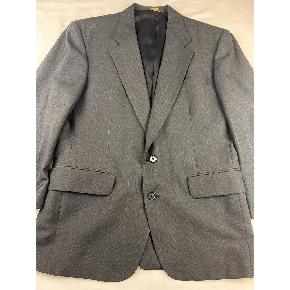 Towncraft Pinstripe Blazer Sport Coat 2 Button‎ Wool Blend Gray Mens 40S Short